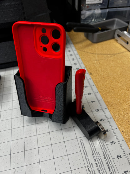 Magnetic Cell Phone Holder for service trucks, 3D-printed by Farm Sip Supreme, side view