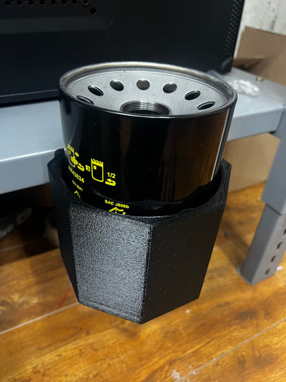 Magnetic Filter Drain/Prime Holder for service trucks, 3D-printed by Farm Sip Supreme, installed