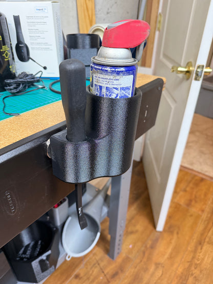 Spray Can and Pry Bar Holder, Magnetic for service trucks, 3D-printed by Farm Sip Supreme, side view